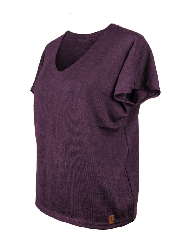 koszulka na krótki rękaw v-neck jagodowy melanż