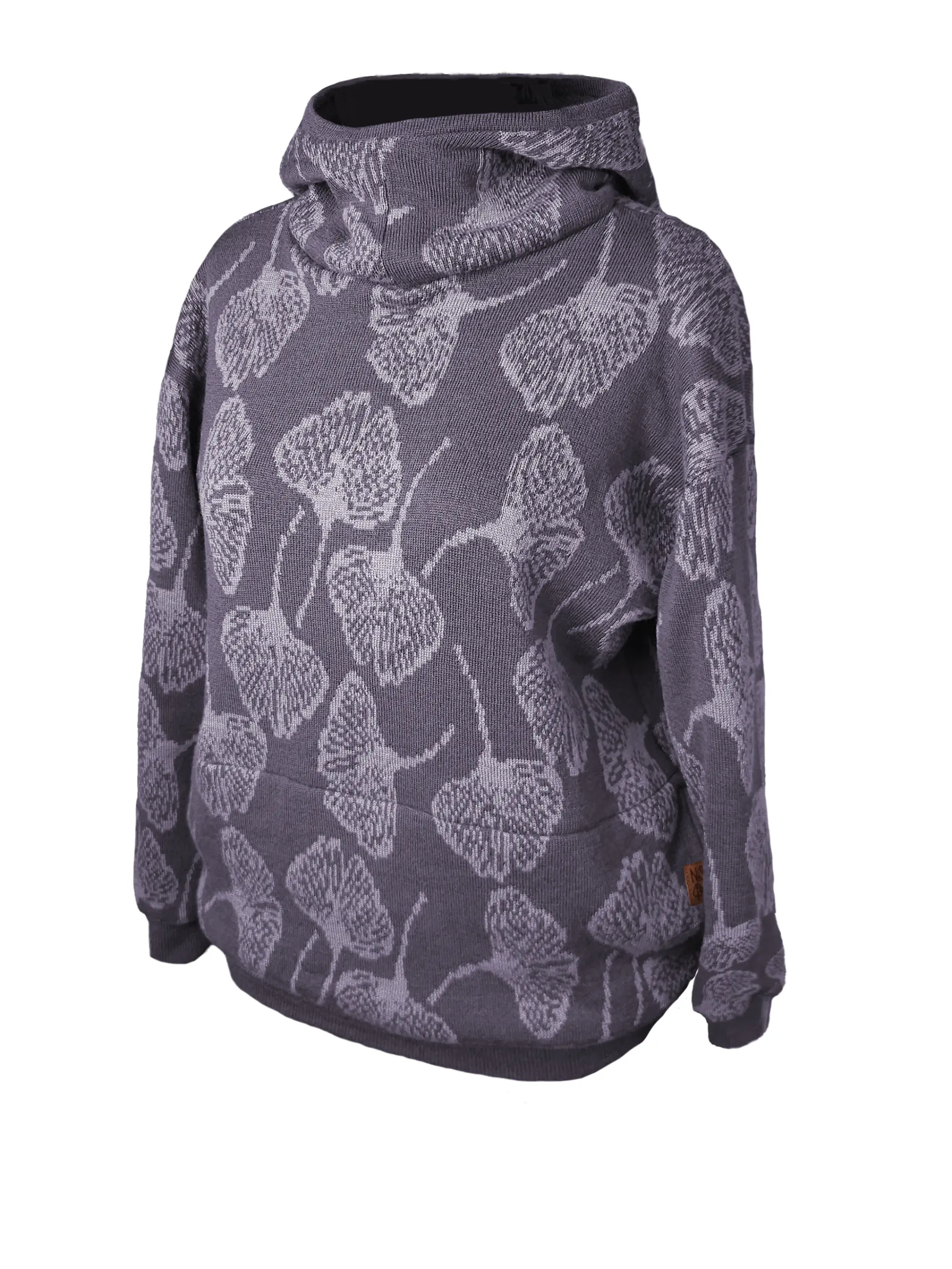 Bluza Rita Szarofioletowy-jasna lawenda Custom merino wool hoodie "Robin" - JAQUARD PATTERN - Image 2