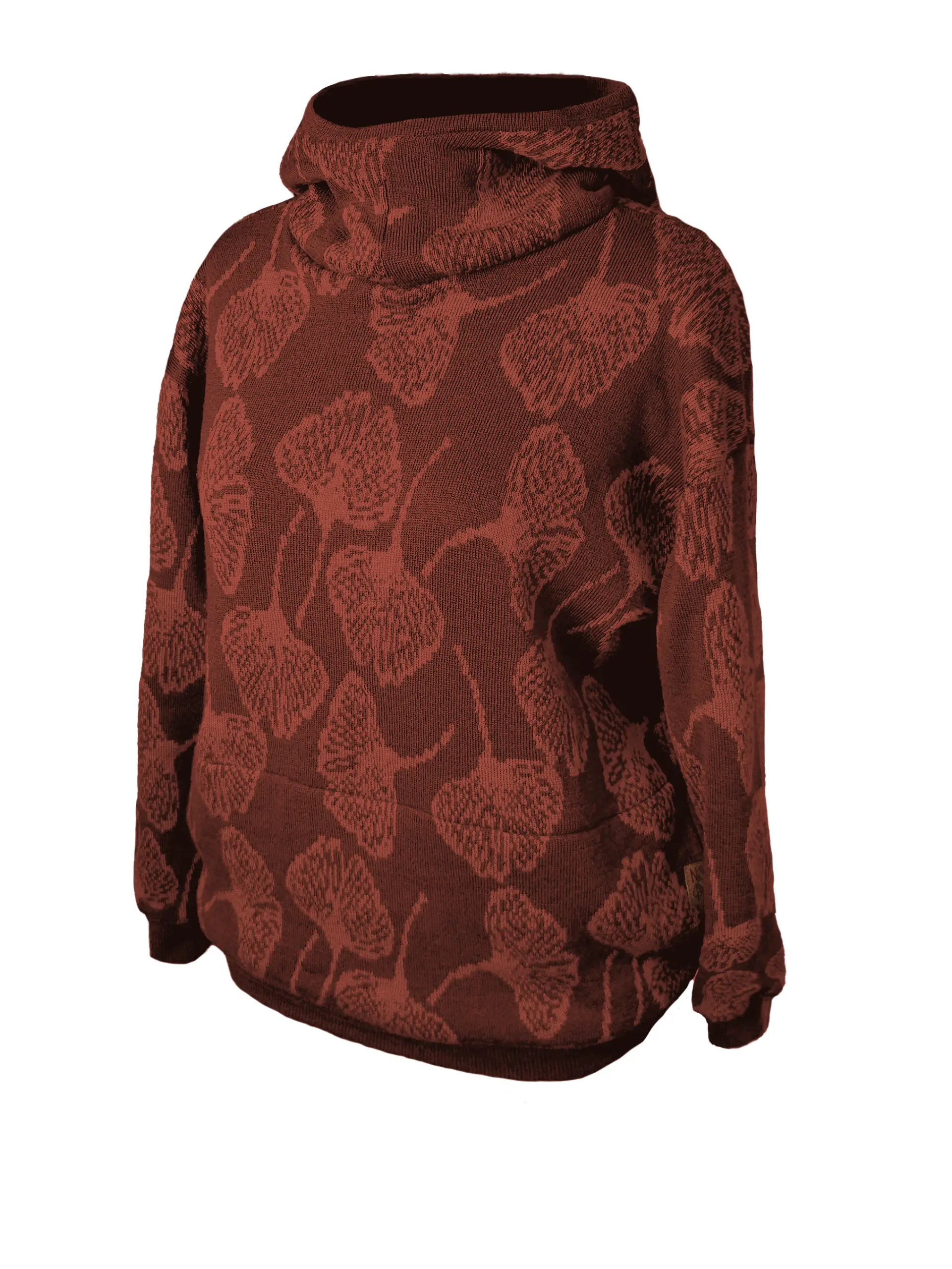 bluza Rita ceglana- rudyceglana-rudy Custom merino wool hoodie "Robin" - JAQUARD PATTERN - Image 3