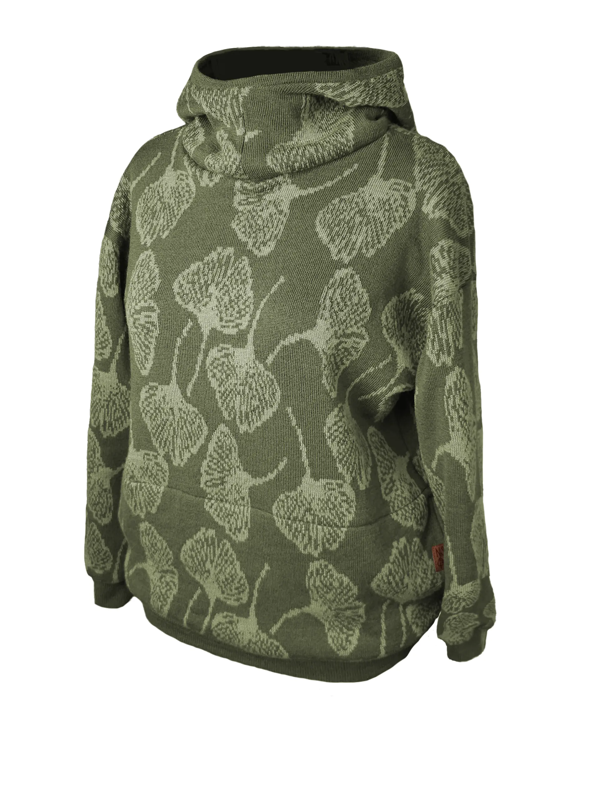 bluza Rita khaki-pistacja Custom merino wool hoodie "Robin" - JAQUARD PATTERN - Image 1